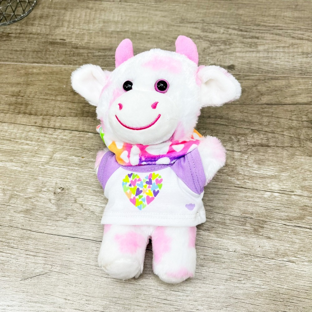 Build-A-Bear Workshop Berry Sweet Spotted Cow Plush Heart Hoodie Shirt 8"